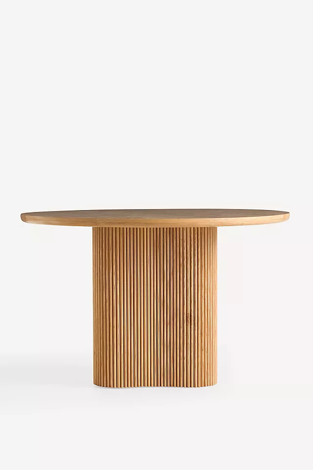 Scout Round Fluted Pedestal Burl Wood Dining Table