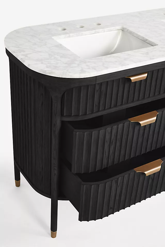 The Isla Marble-Top Fluted-Wood Double-Bathroom Vanity