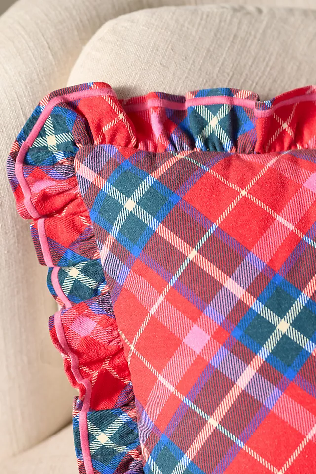 Tartan Cotton Embroidered Ruffle Pillow