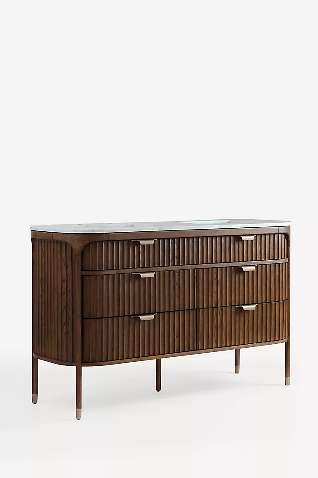 The Isla Marble-Top Fluted-Wood Double-Bathroom Vanity