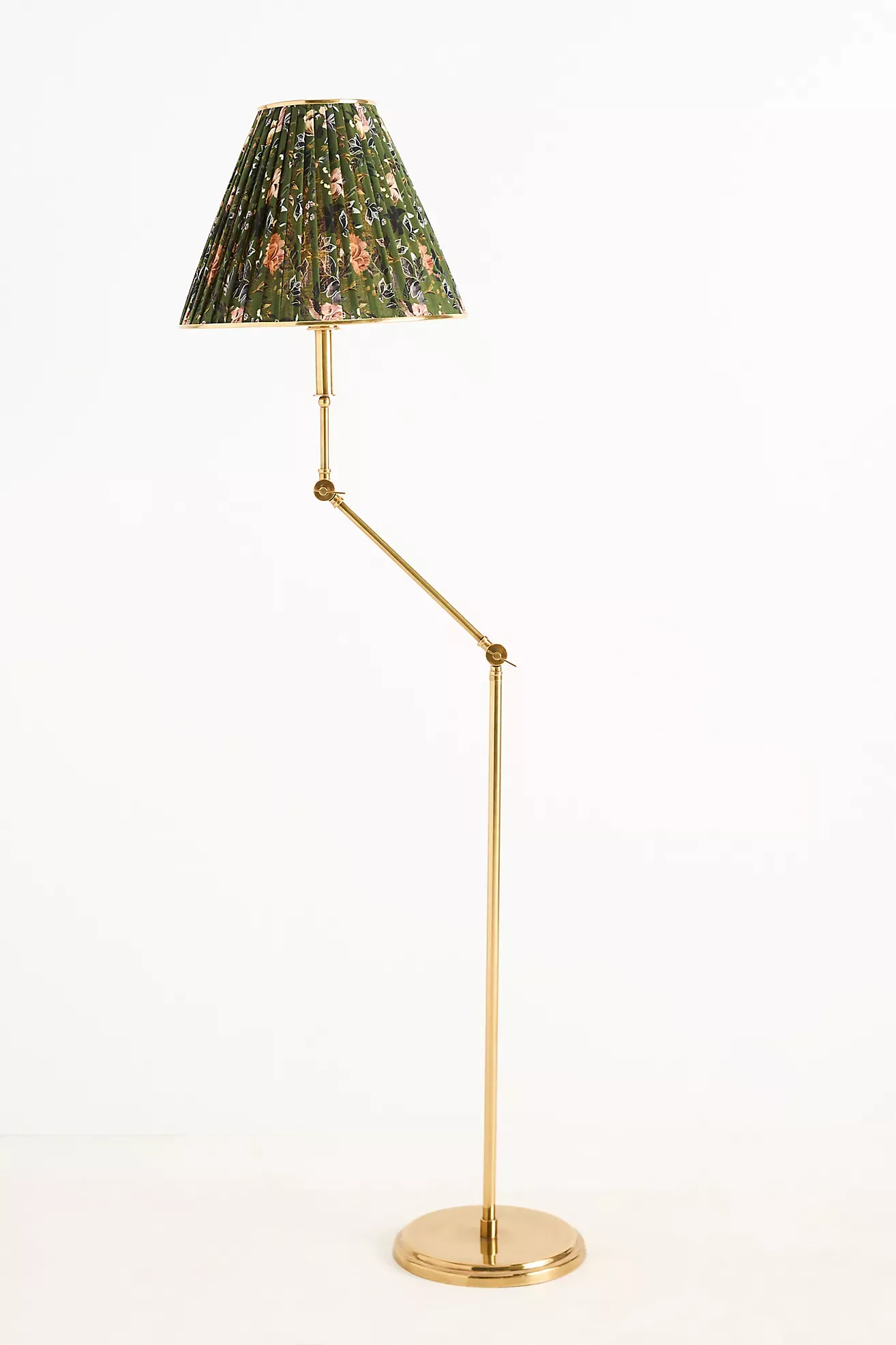 Lee Ruched Articulating Printed Shade Brass Floor Lamp