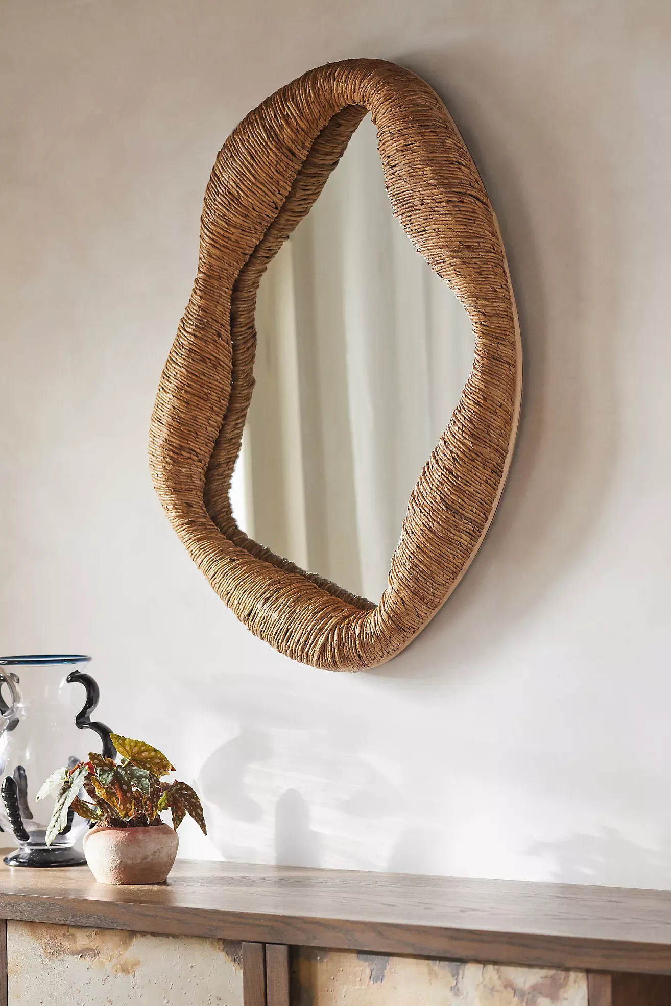 Jolene Undulating Wrapped Rattan Medium Wall Mirror
