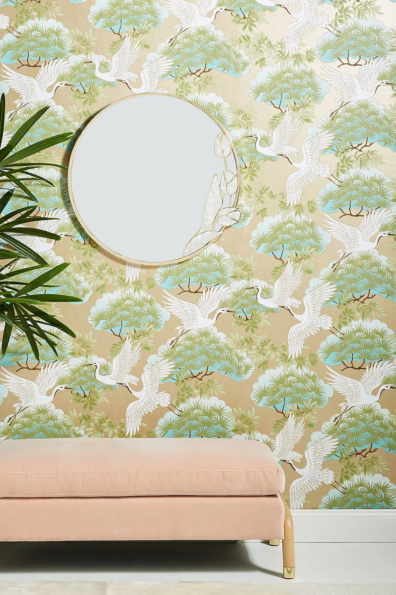 Sprig and Heron Black Floral Wallpaper