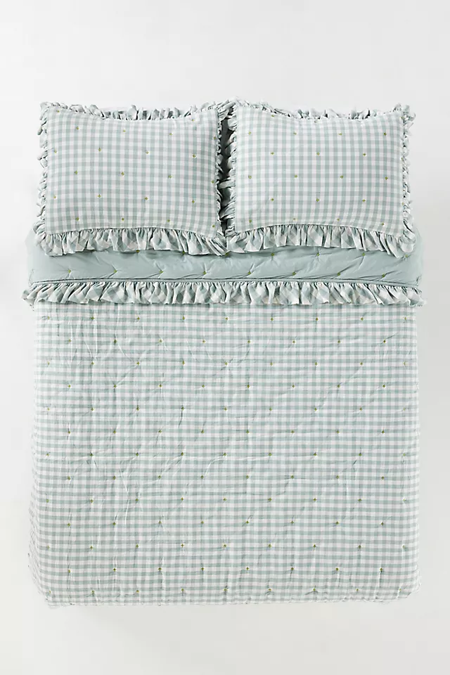 Gingham Ruffle Yarn-Dyed Cotton Quilt