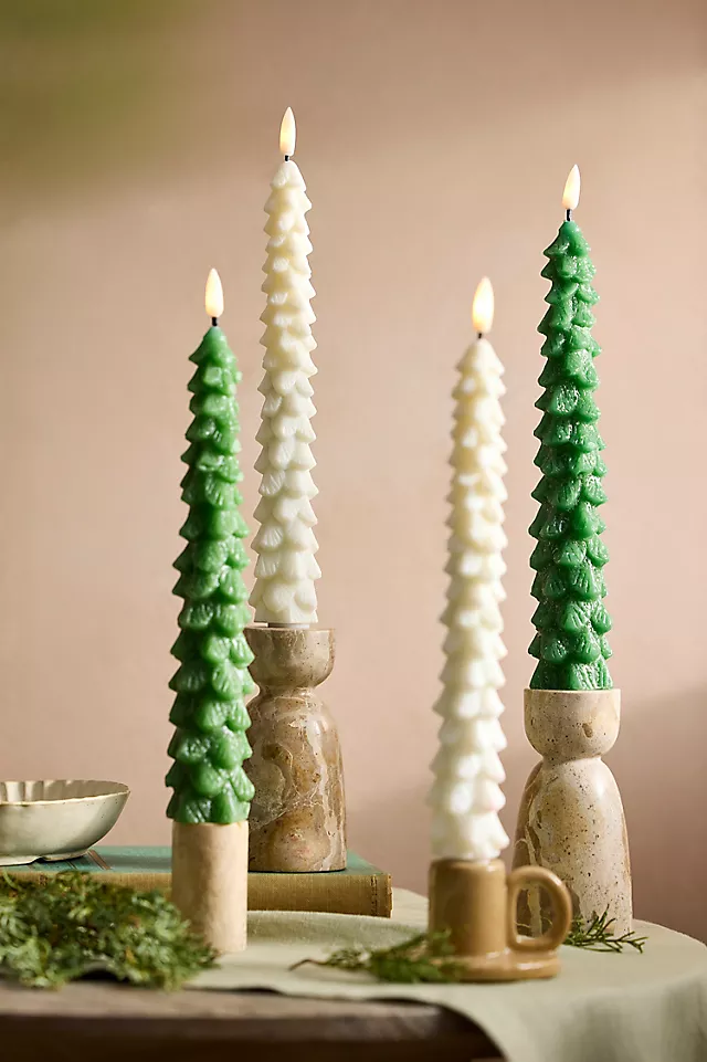 Flameless Wax Tree Taper Candles, Set of 2