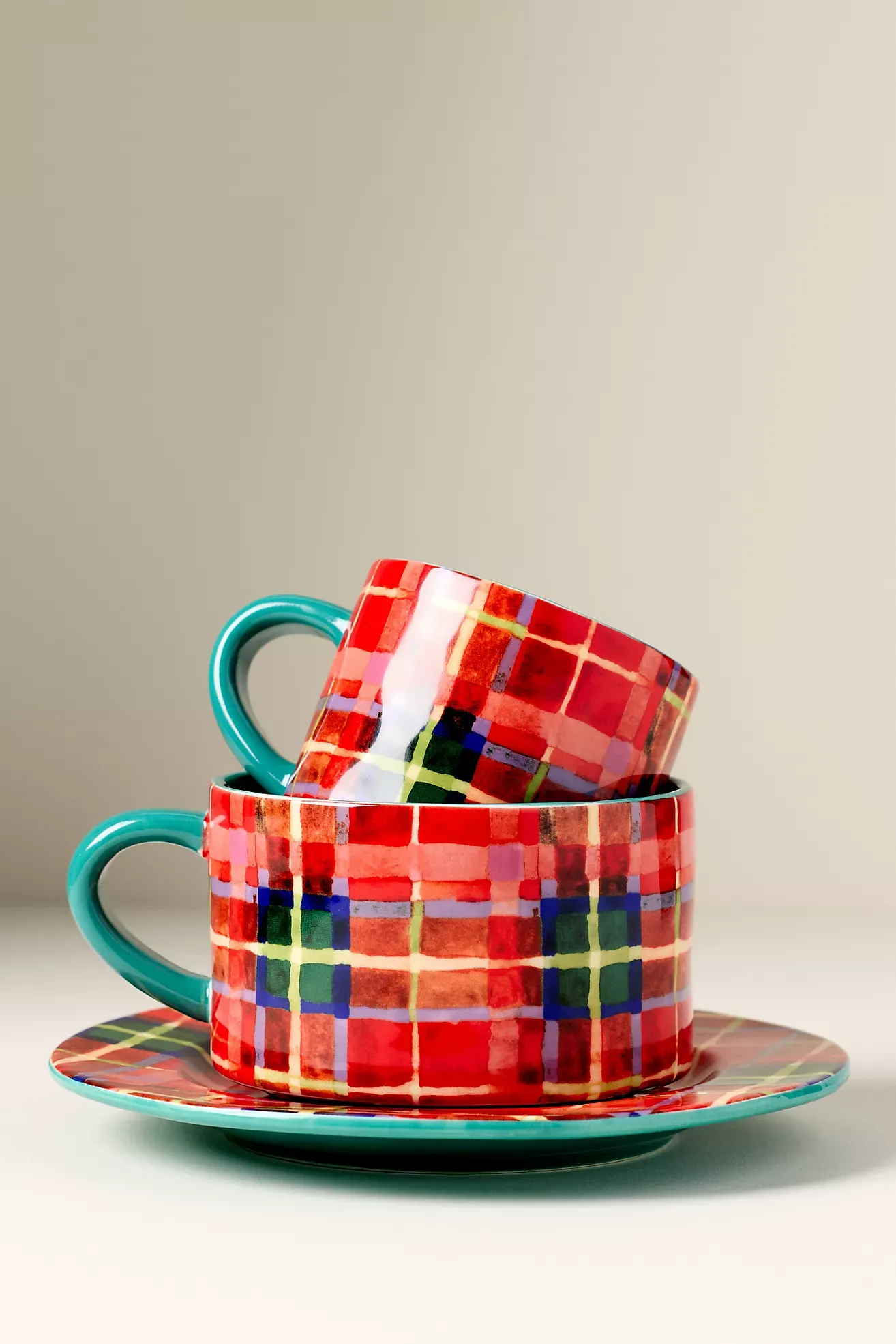 Tartan Stoneware Soup Mug
