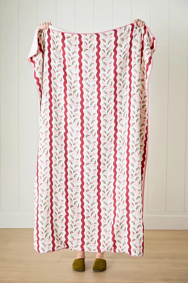 Gauze Cotton Sherpa Floral Printed Throw Blanket