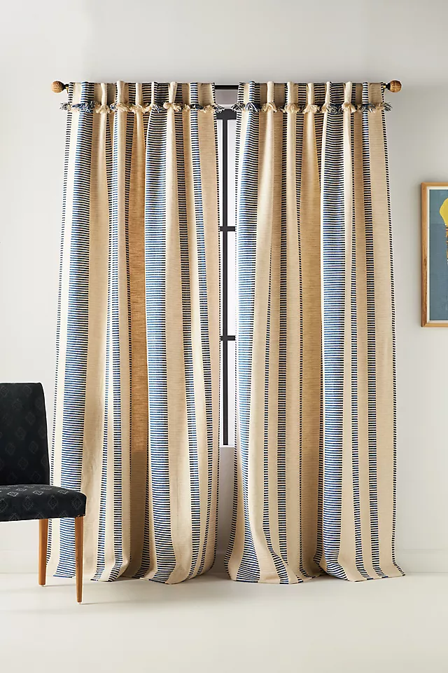 Pieced Stripe Cotton Blend Woven Curtain