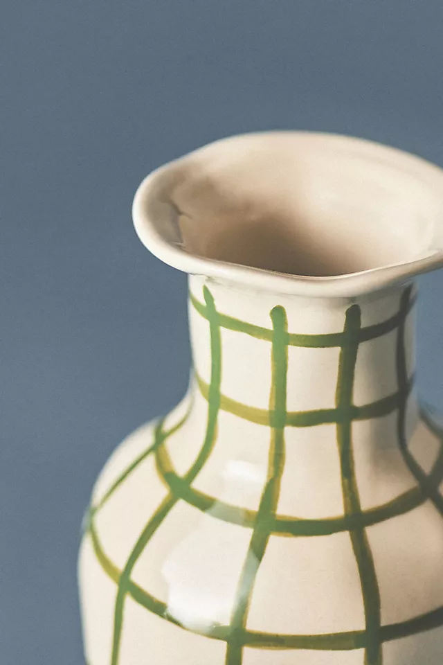 Green Checkered Ceramic Vase