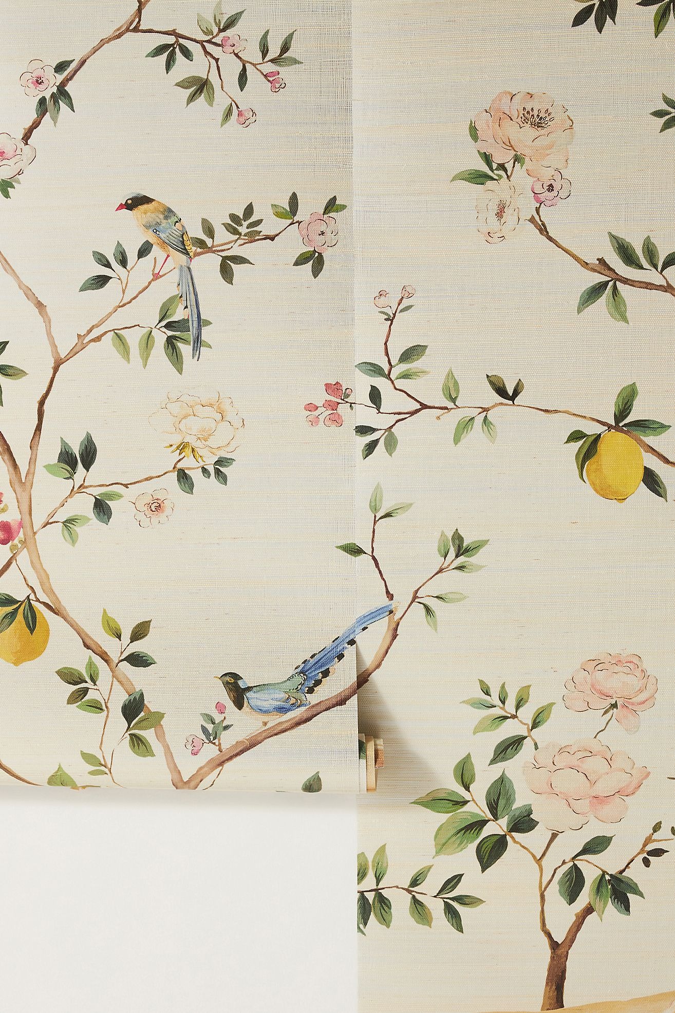 Silver Blossom Chinoiserie Grasscloth Wall Mural