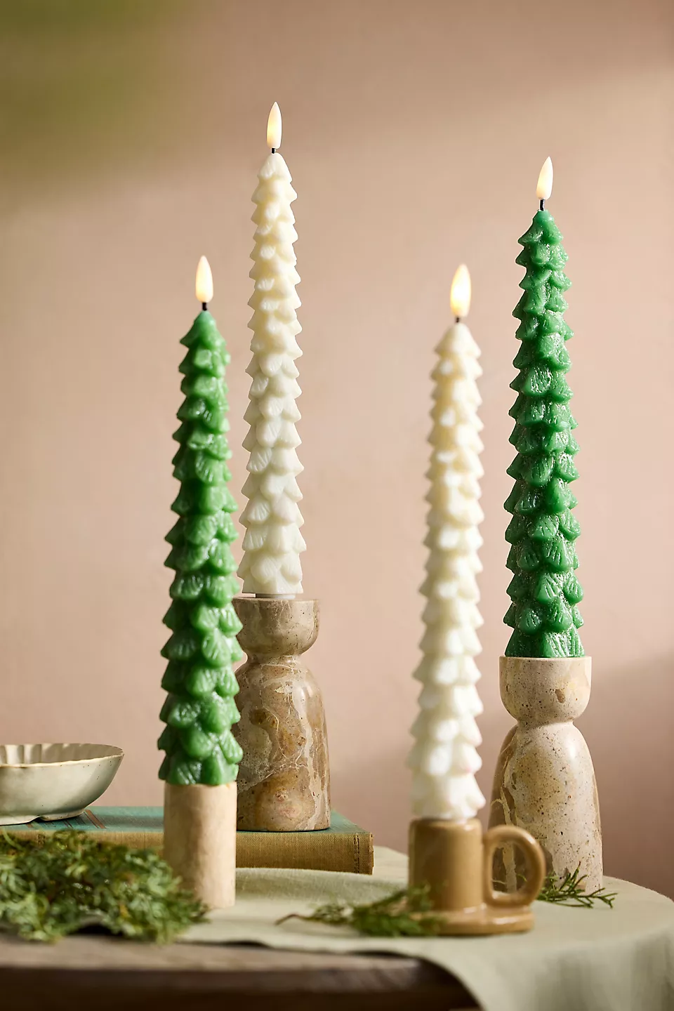 Flameless Wax Tree Taper Candles, Set of 2