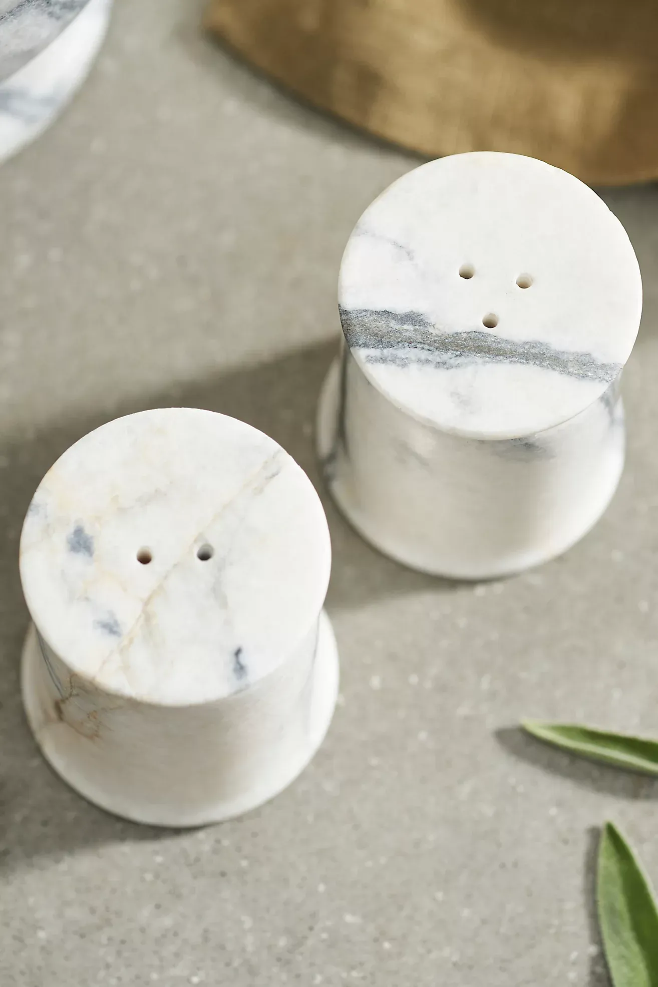 Smoky White Marble Salt + Pepper Shakers