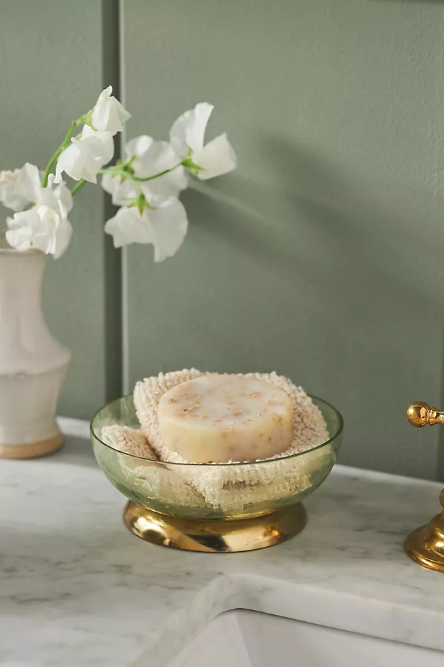 Floral Etched Glass Soap Dish