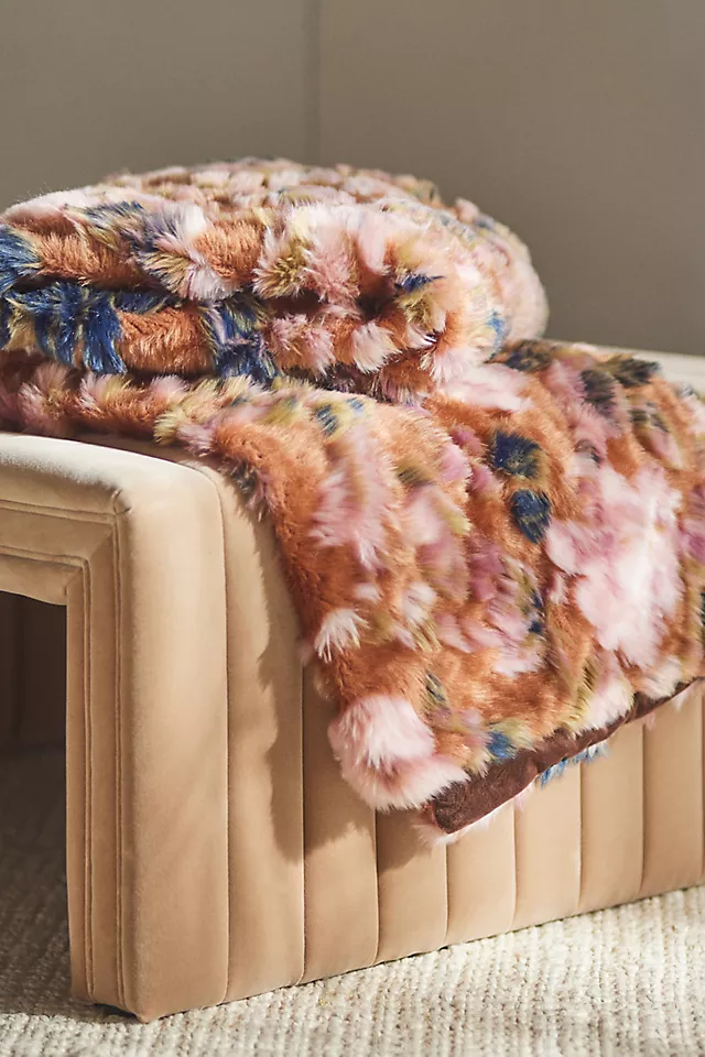 Seren Floral Jacquard Faux Fur Throw Blanket