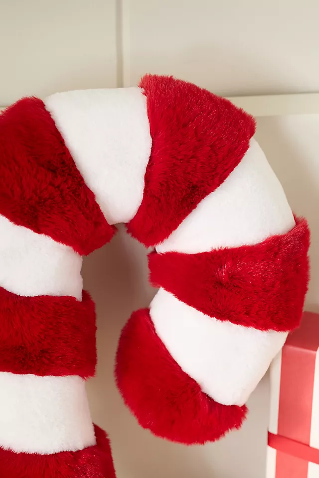 Faux Fur Candy Cane-Shaped Pillow