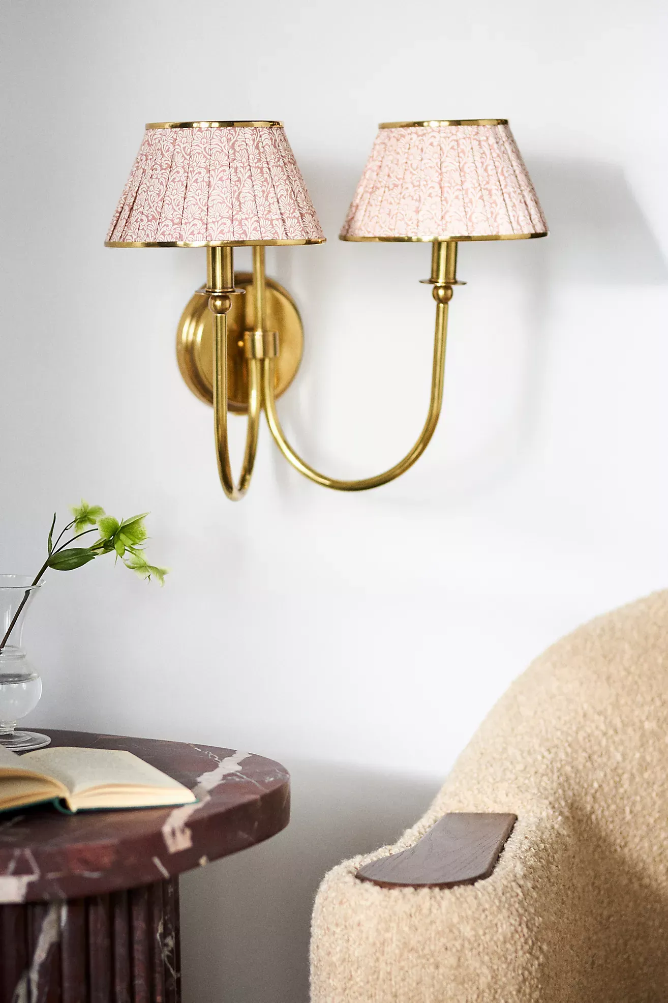 Lee Double-Articulating Shaded Brass Sconce Wall Light