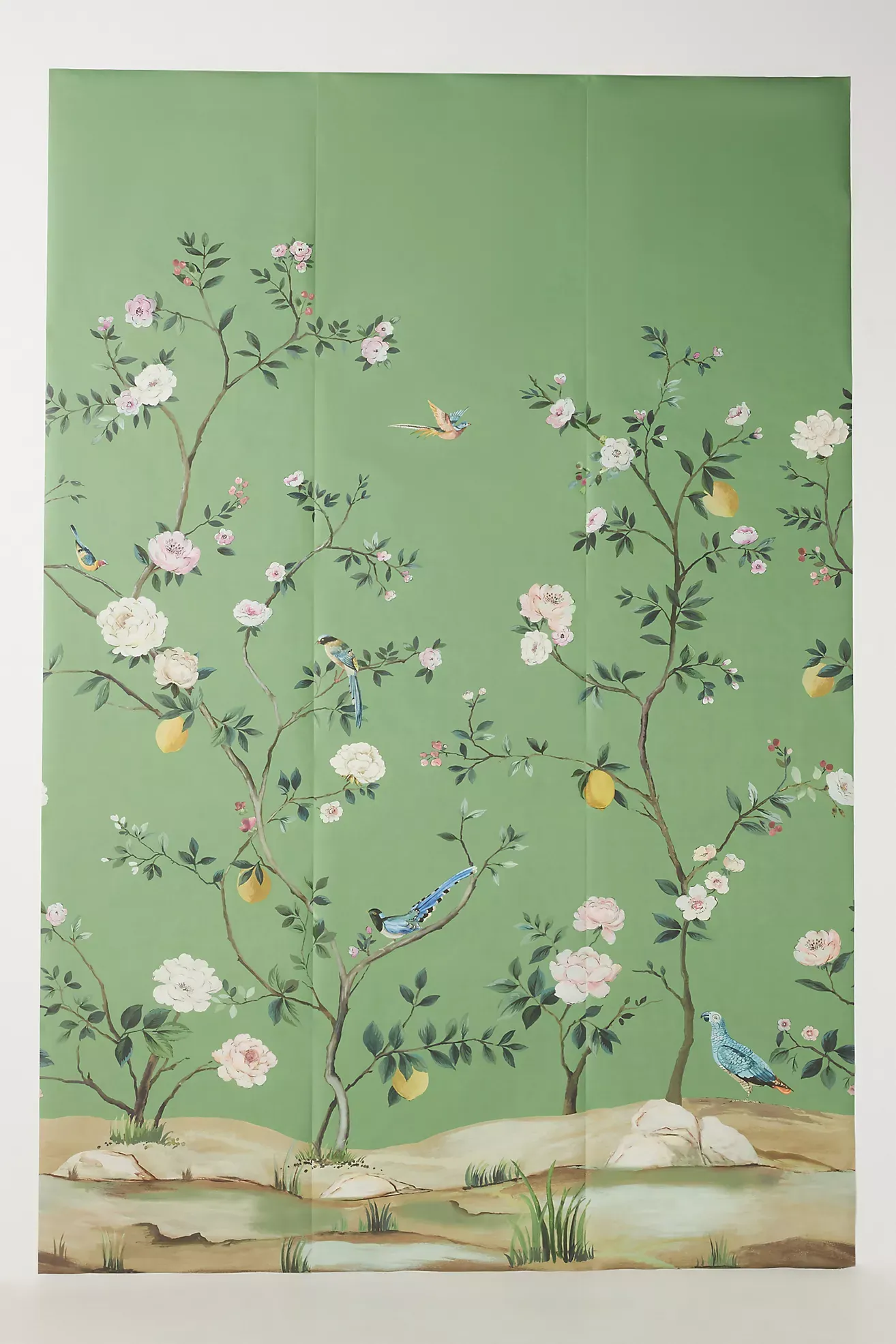 Silver Blossom Chinoiserie Grasscloth Wall Mural