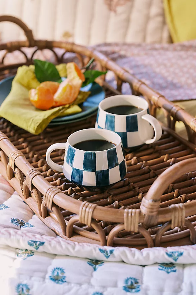 Handwoven Rattan Basket Handle Tray