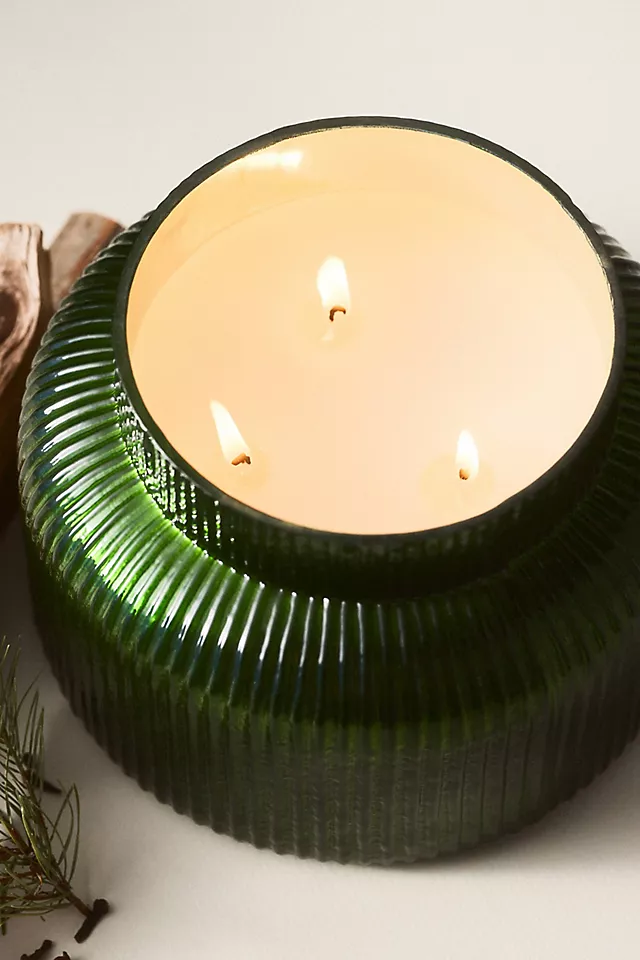 Capri Blue Woody Fir & Firewood Glass Candle