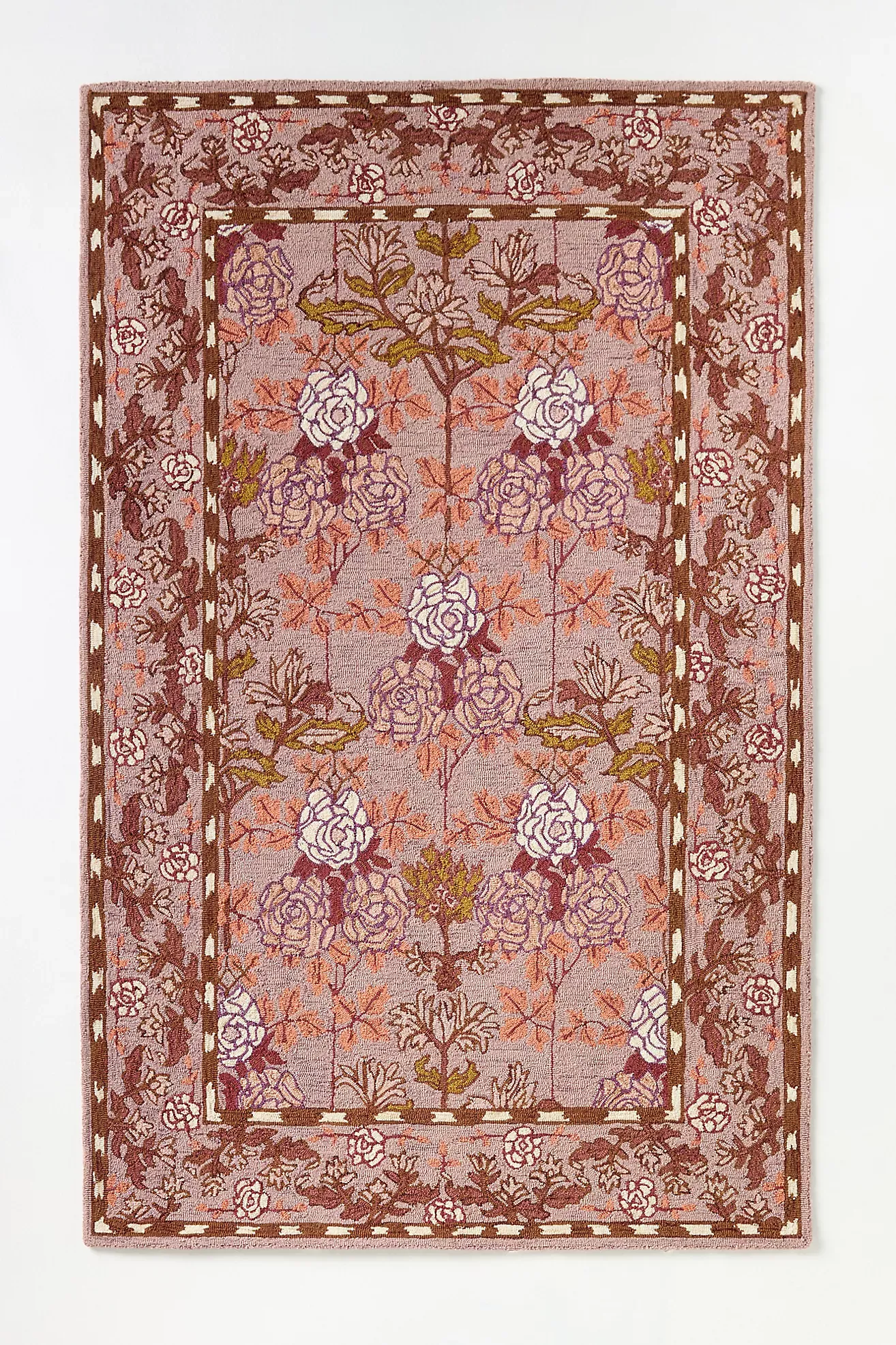 Tufted Hooked Wool Floral Border Rug