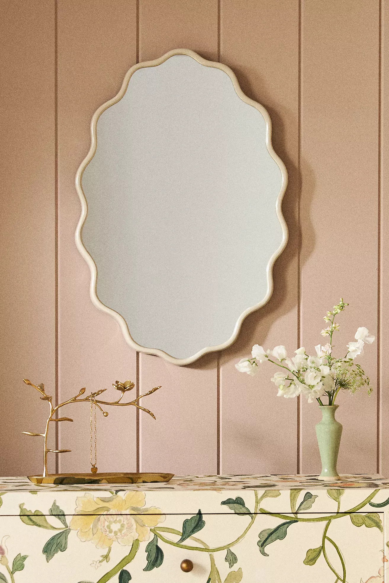 Coquille Scalloped Metallic Oval Wall Mirror