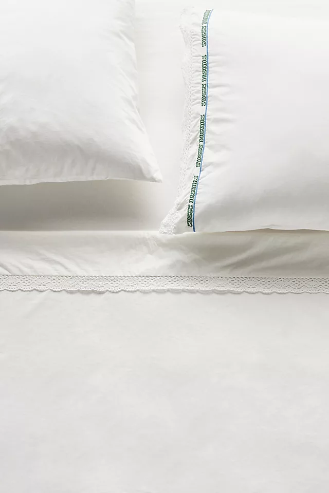 Organic Cotton Percale Embroidered Text Sheet Set