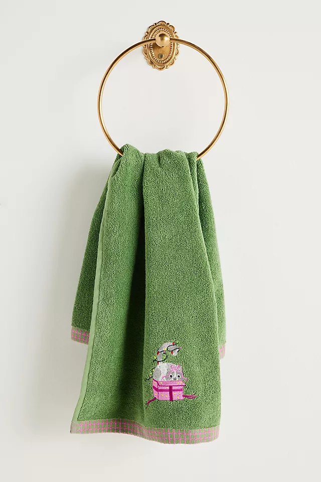 Holiday Critters Embroidered Hand Towel