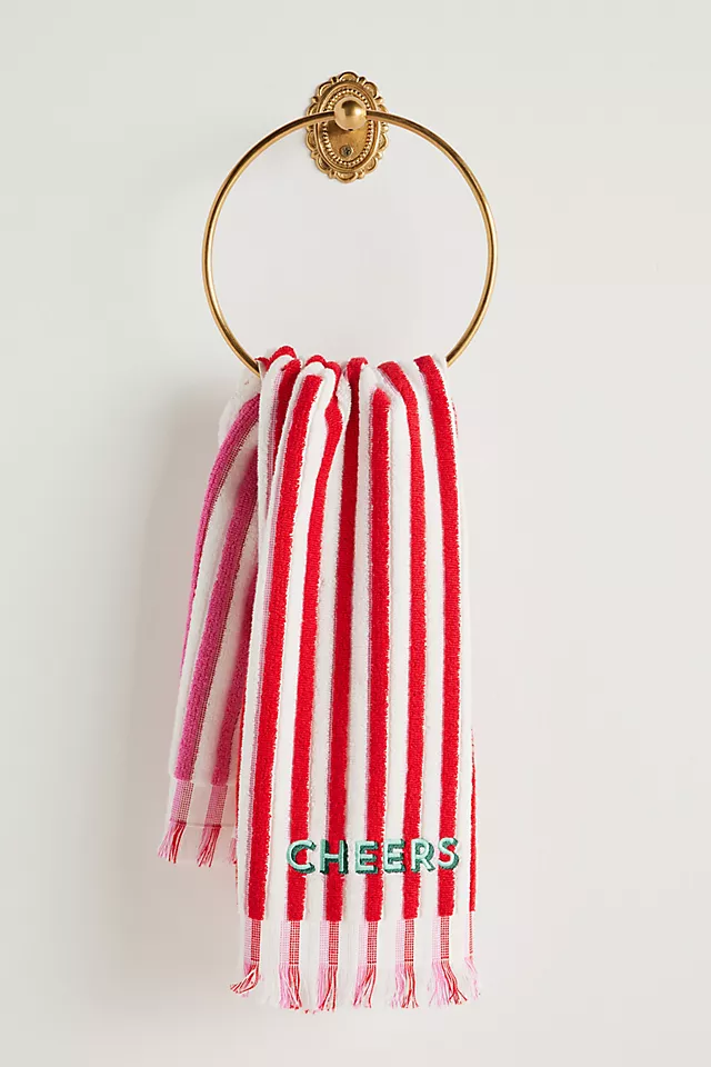 Holiday Striped Embroidered Hand Towel