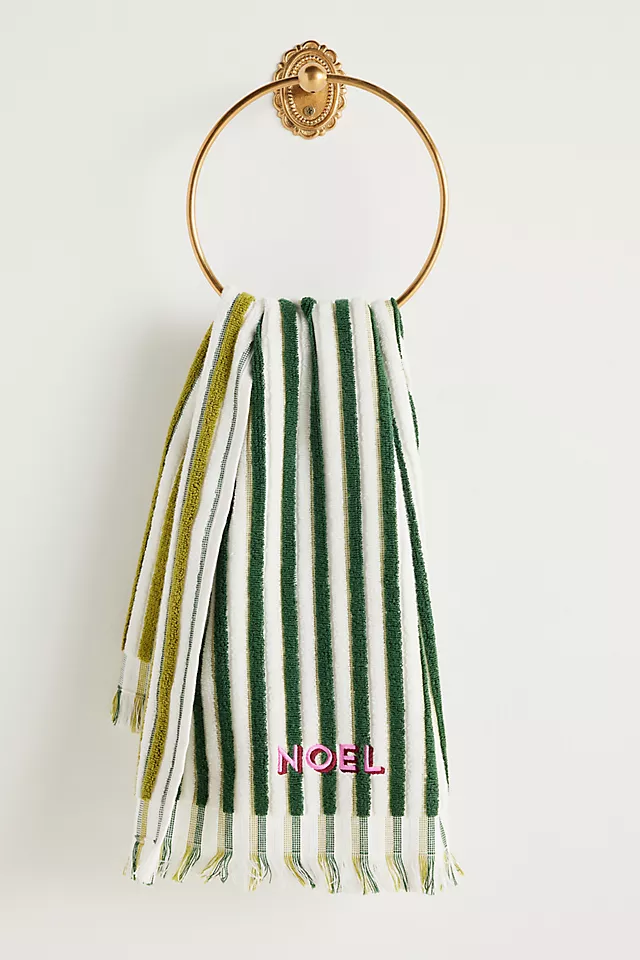 Holiday Striped Embroidered Hand Towel