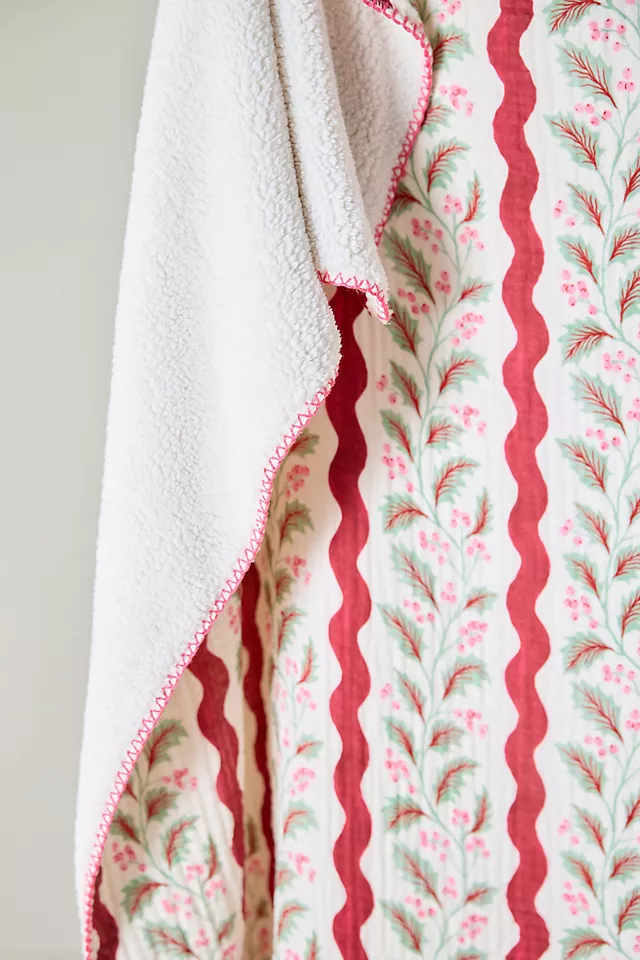 Gauze Cotton Sherpa Floral Printed Throw Blanket