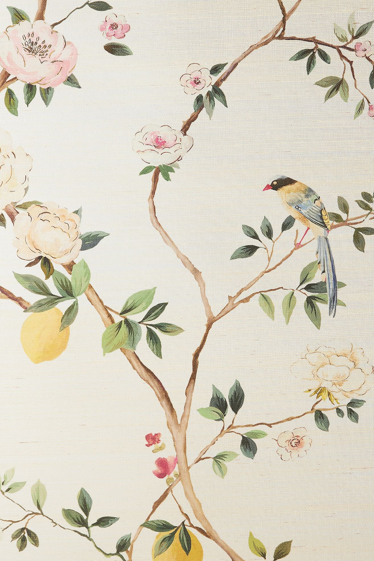 Silver Blossom Chinoiserie Grasscloth Wall Mural