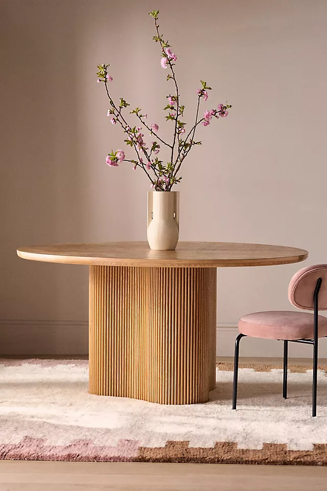 Scout Round Fluted Pedestal Burl Wood Dining Table