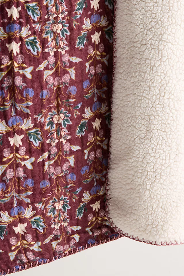 Gauze Cotton Sherpa Floral Printed Throw Blanket