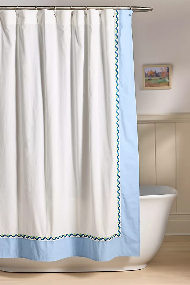 Sylvie Cotton Percale Embroidered Border Shower Curtain
