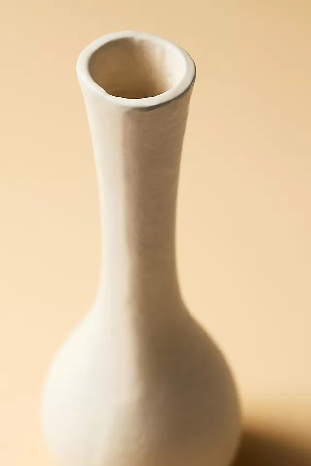 Sculptural Off-White Matte Metal Bud Vase