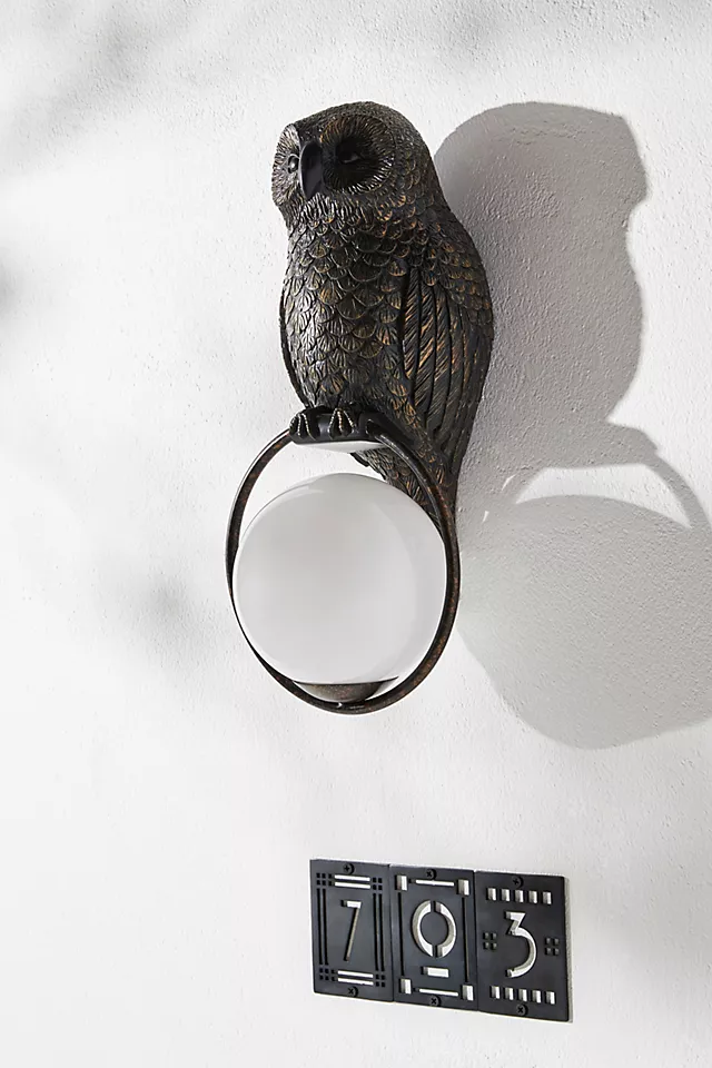 Woodland Owl Globe Outdoor Sconce Wall Light