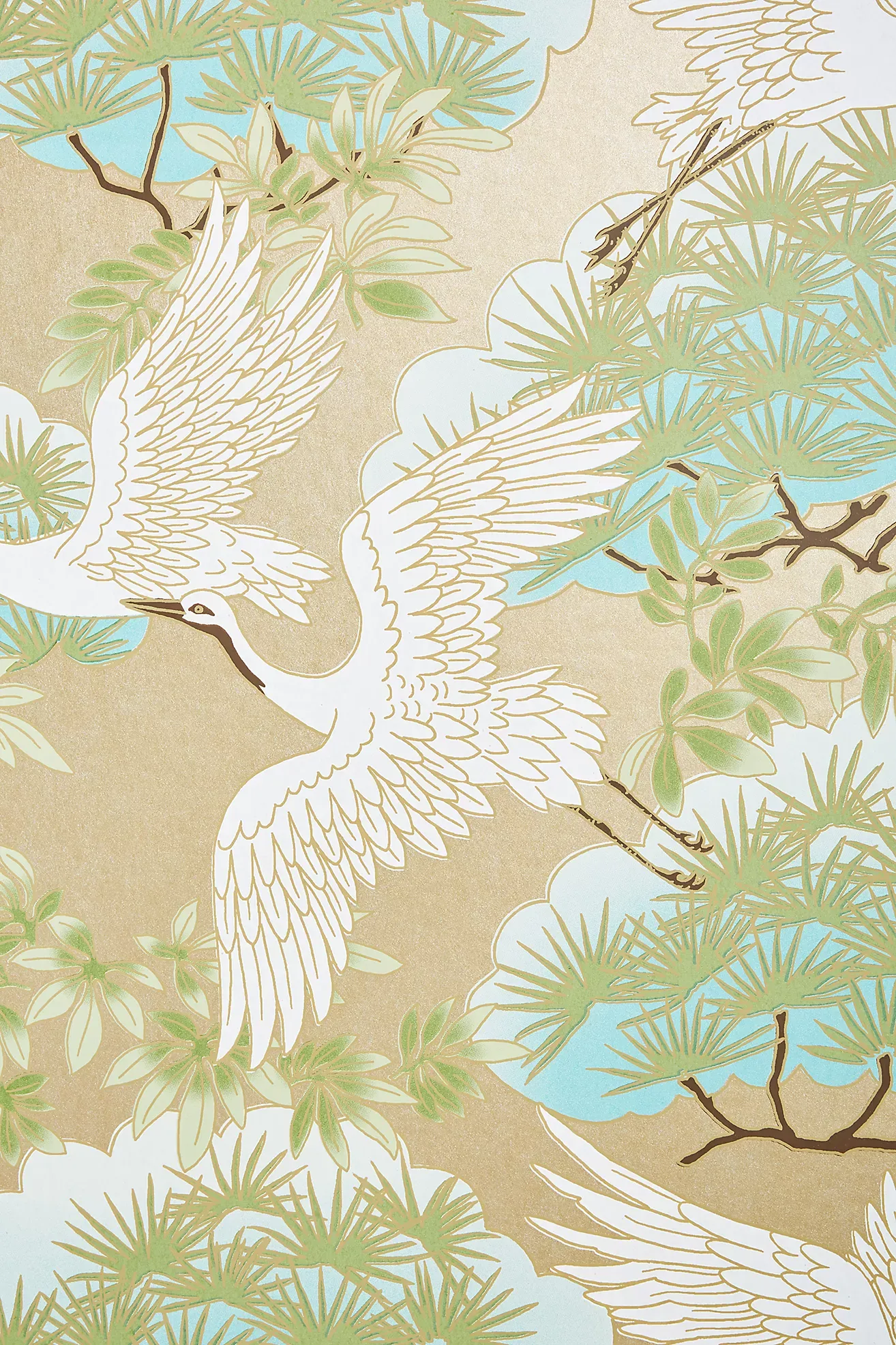 Sprig and Heron Black Floral Wallpaper