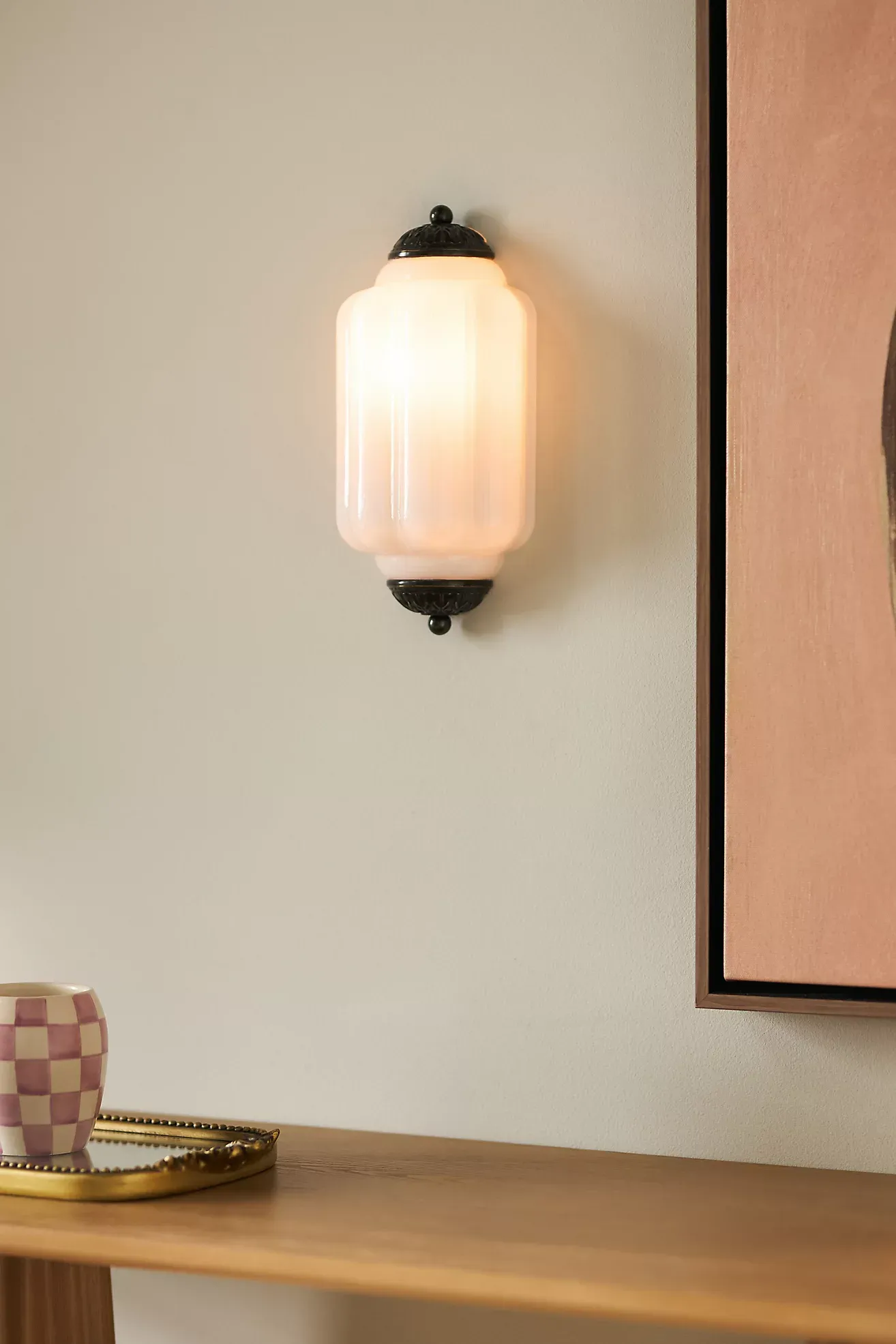 The Eloise Scallop Milk Glass Flush Sconce Wall Light