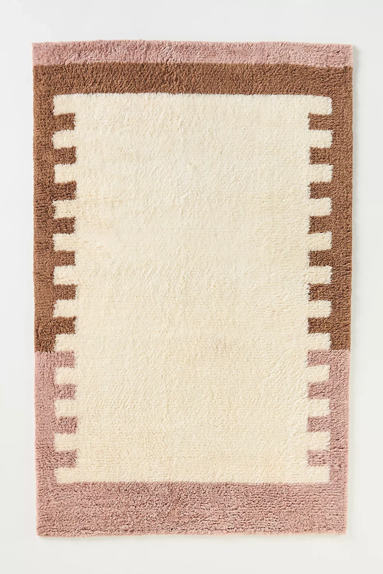 Tufted Wool Shag Color-Blocked Border Rug