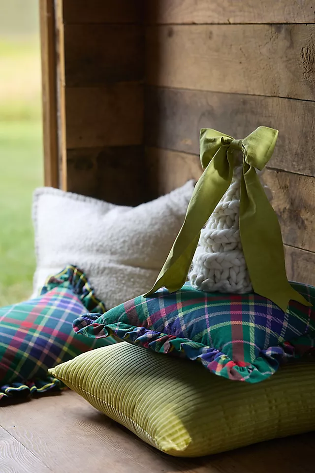 Tartan Cotton Embroidered Ruffle Pillow