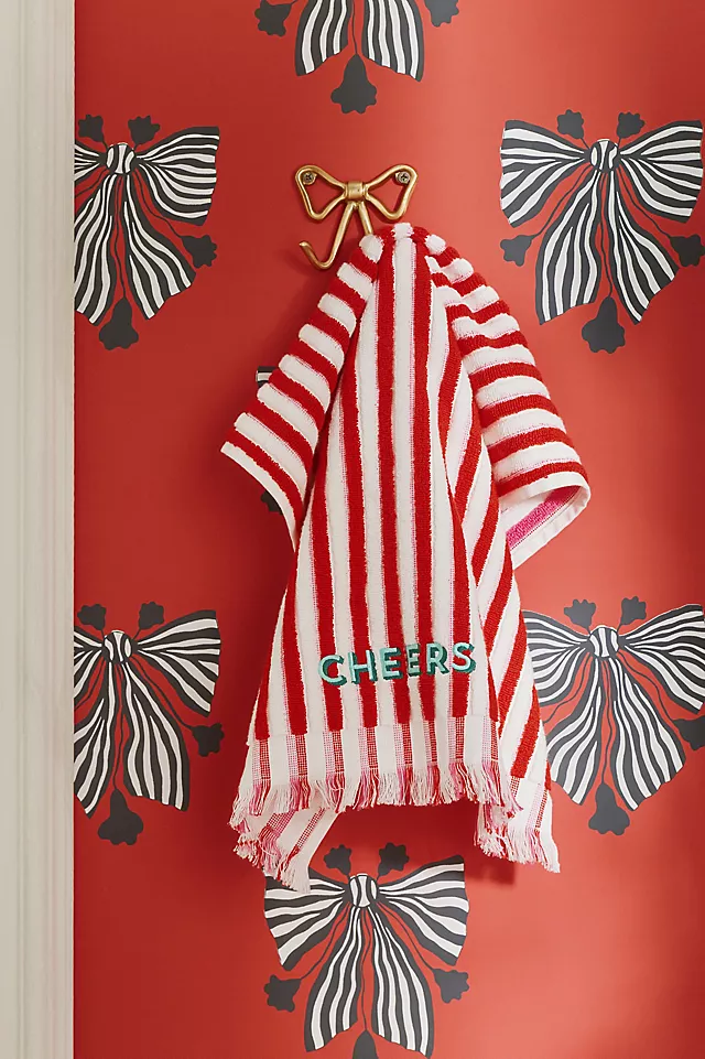 Holiday Striped Embroidered Hand Towel