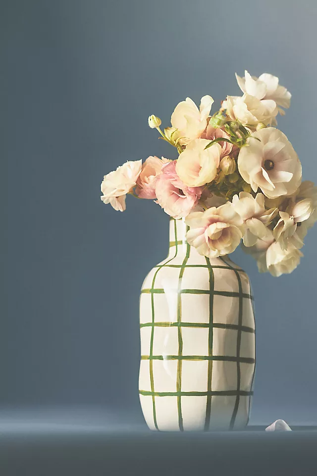 Green Checkered Ceramic Vase