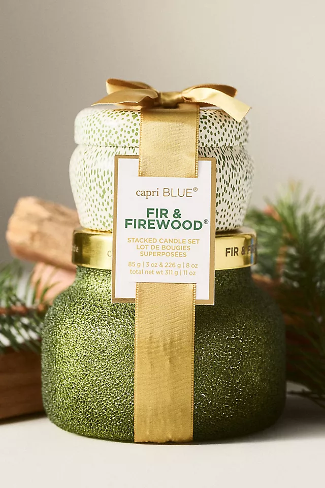 Capri Blue Woody Fir & Firewood Stacked Candle Gift Set