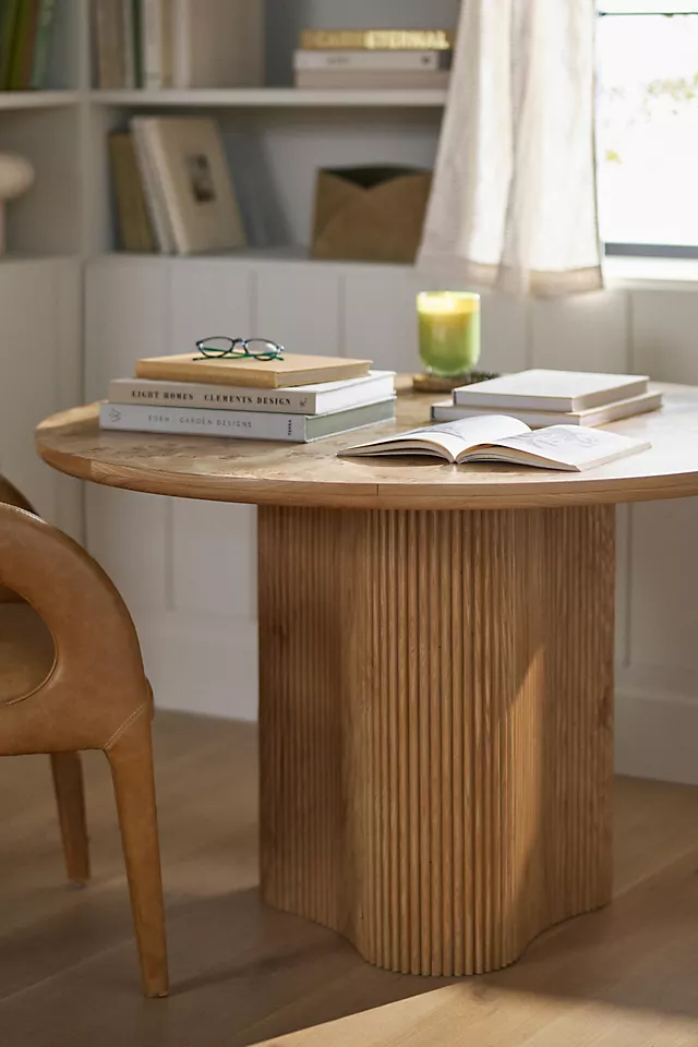 Scout Round Fluted Pedestal Burl Wood Dining Table