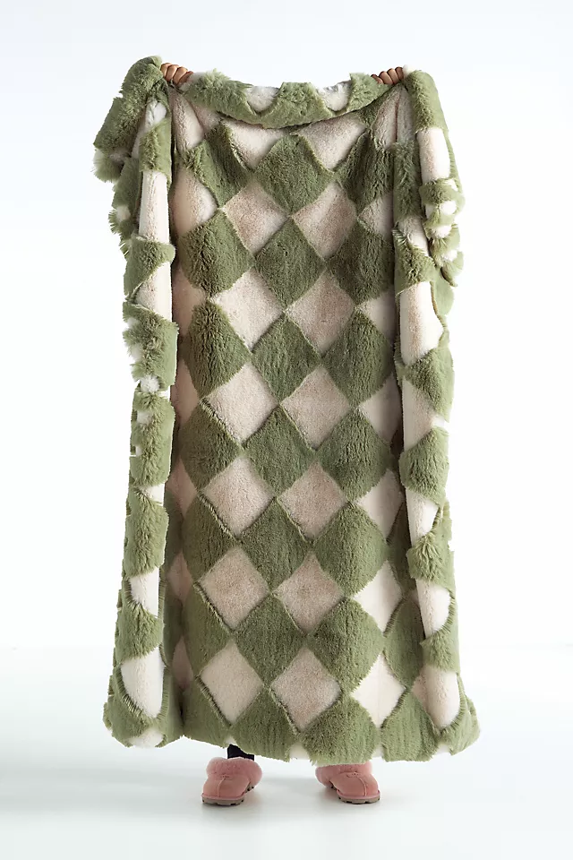 Chella Checkered Faux Fur Throw Blanket