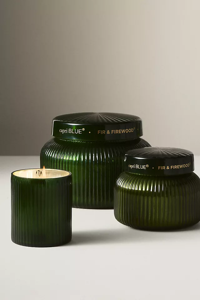 Capri Blue Woody Fir & Firewood Glass Candle