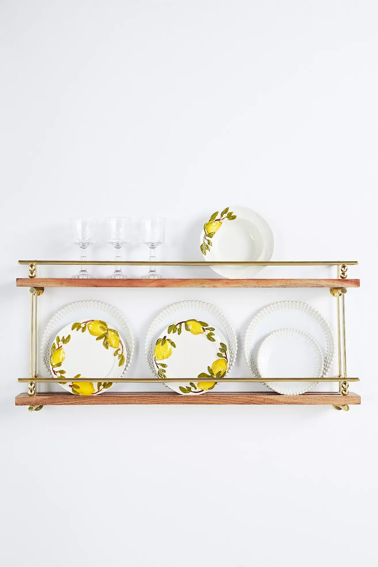 Aldina Acacia Wood & Brass Two-Tiered Plate & Spice Rack