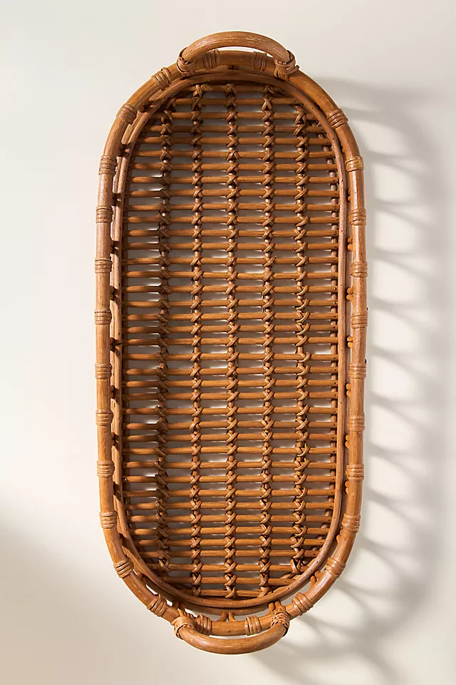 Handwoven Rattan Basket Handle Tray