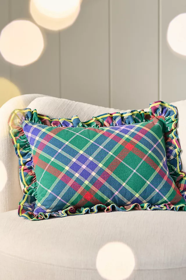 Tartan Cotton Embroidered Ruffle Pillow