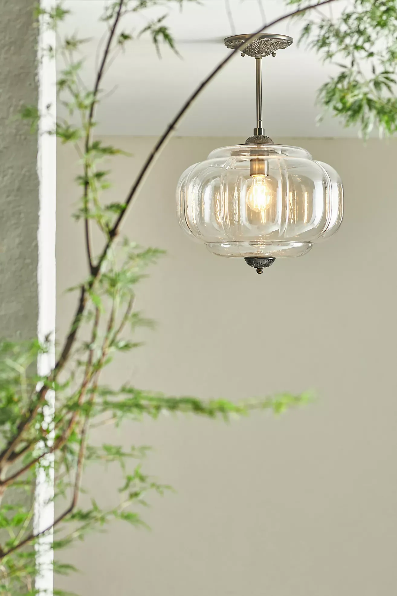 The Eloise Scallop Glass Indoor/Outdoor Semi-Flush Mount Pendant Light